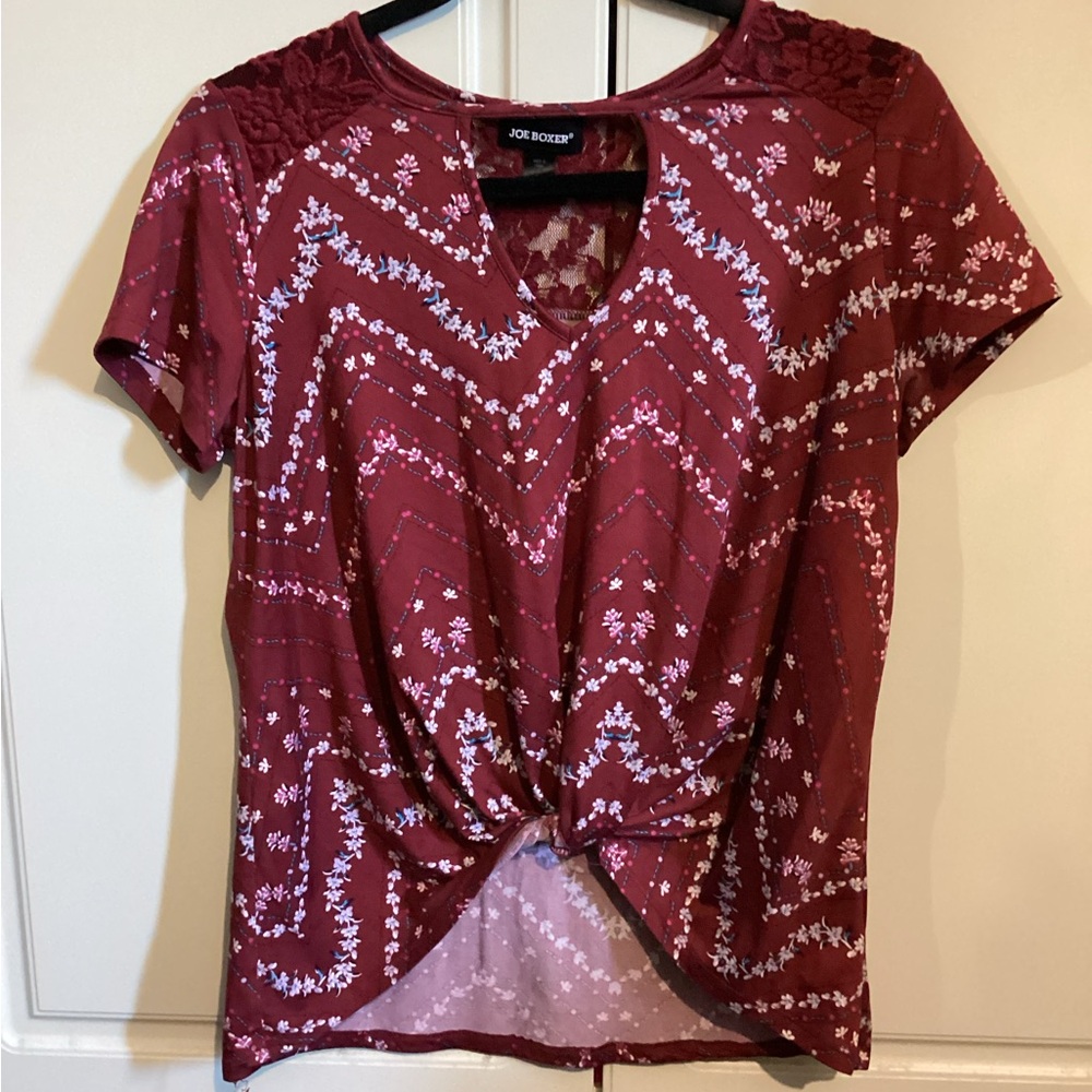 Joe Boxer Red Tie Front Short Sleeve T-Shirt